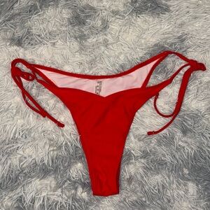 Red Tie-Side Thong Bikini Bottom